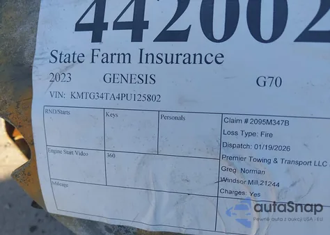 2023 Genesis G70 2.0T Awd from USA, damaged, VIN KMTG34TA4PU125802